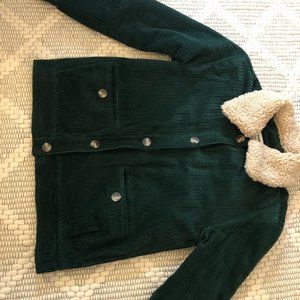 Frank & Oak Green Corduroy Shearling Jacket